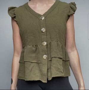 3/$20 Hayden Olive Green Ruffle Cap Sleeve Top Shirt XS/S